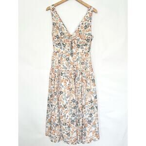 Joie Midi Dress Floral Fit & Flare Keyhole Pockets Feminine Size 6 White Blue